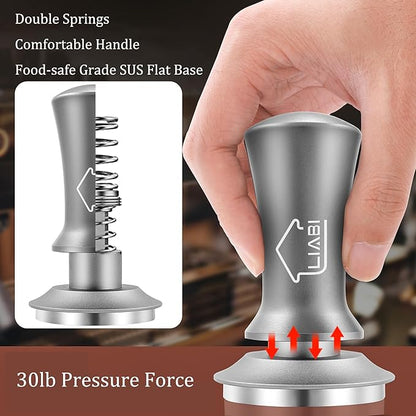 Coffee Tamper 51mm, Espresso Tamper with 2 Spring Loaded Tamper, Barista Coffee Tamper Tools with Aluminum Tamper Stand Holder, 100% Stainless Steel Flat Base Tamper for Espresso Machine(Silver)