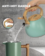 Load image into Gallery viewer, POLIVIAR Tea Kettle, 2.7 Quart Blue Finish with Wood Pattern Handle Loud Whistle Food Grade Stainless Steel Teapot, Anti-Hot Handle and Anti-Rust, Suitable for All Heat Sources JX2025-TB30