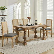 French Country Dining Chairs Set of 2, Grey Modern Kitchen & Dining Room Chairs, Rattan Dining Chair with Linen Upholstered Cushion, High Cane Back, Wood Legs, Sillas de Comedor (Gray, 2 Pcs)