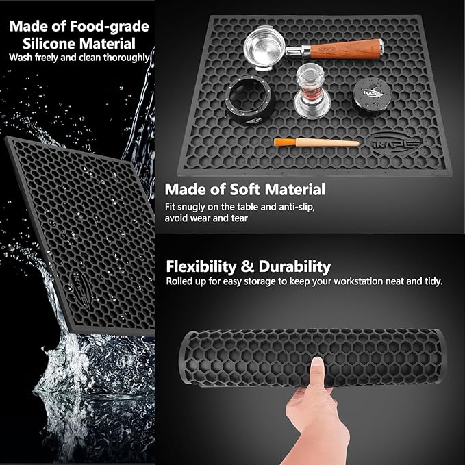 IKAPE Drying Coffee Maker Mat, Multi-functional Water Filter Mat, Easy to Clean, Durable, Suitable for Coffee and Tea Accessories and Kitchen Counters(Black, 15.75in*11.81in)