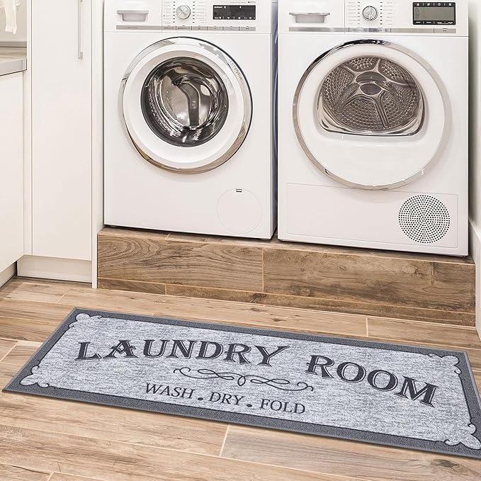 Ottomanson 20" x 59" Laundry Room Rug - Non-Slip Mat for Laundry & Mudroom - Durable, Stain-Resistant, and Easy to Clean - Perfect for High-Traffic Areas - Runner Rug for Entryway Bathroom, Gray