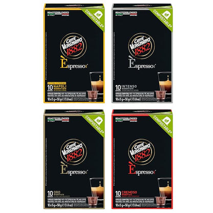 Caffe Vergnano Original Line Machine Compatible Medium Roast Espresso Capsules Variety Pack - Arabica Robusta Coffee For Nespresso Coffee Machines - Napoli, Oro, Intenso, Cremoso, 10 Capsules (4 Pk)