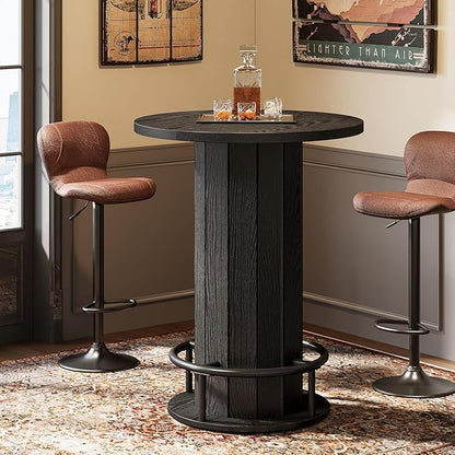 Tribesigns Round Bar Table, 39.4" H Wood Bistro Pub Table with Metal Ring Footrest for Dining Coffee Cocktail Living Room, Small Space, Black(Only Table)