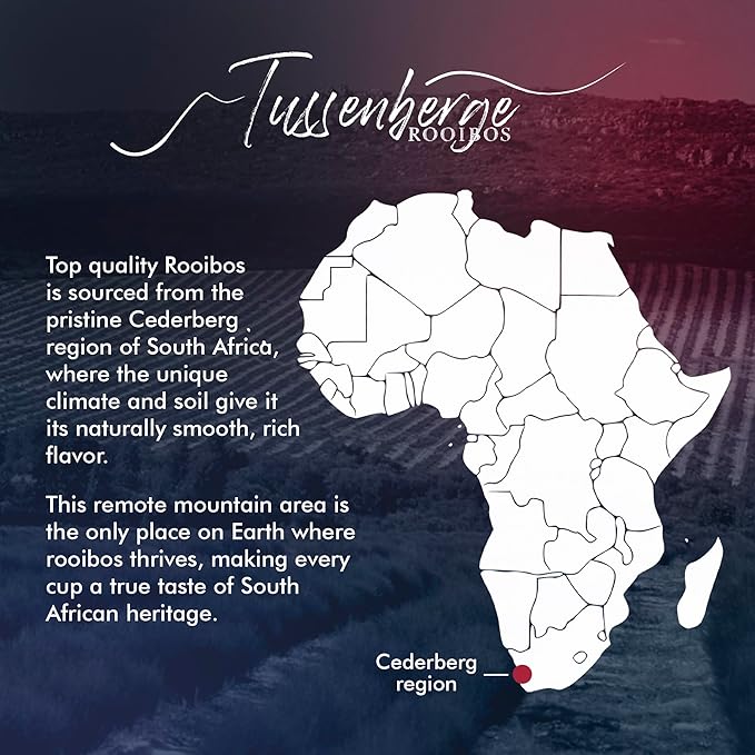 Tussenberge Organic Rooibos Tea Bags – Premium South African Red Bush Herbal Tea, Smooth & Full-Bodied Flavor, Naturally Caffeine-Free, 40 Tagless Tea Bags