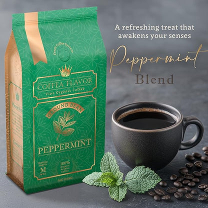 Flavored Ground Coffee – Peppermint, 100% Arabica, Single Origin, Medium Roast, USDA Organic, Naturally mint Flavored – by Coffea Flavor