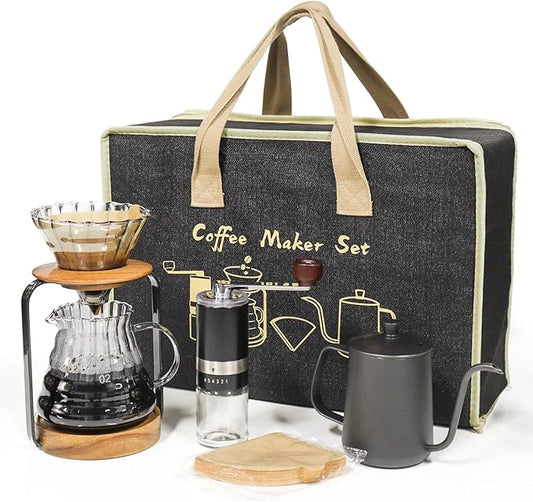 Pour Over Coffee Maker Set with Dripper Stand Coffee Filters Paper Coffee Grinder Gift for Coffee Lovers