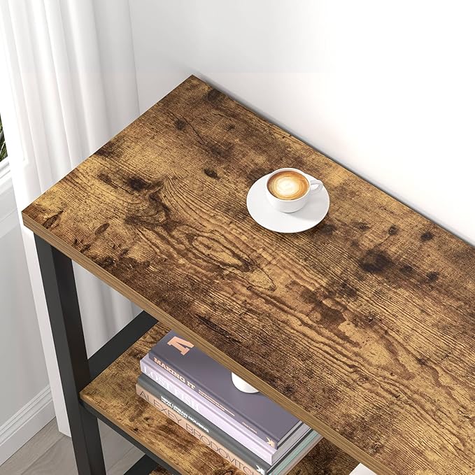 FOLUBAN 3 Tier Bookshelf, Industrial Wood and Metal Bookcase, Small Book Shelf for Home Office Bedroom Living Room, Rustic Brown