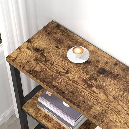 FOLUBAN 3 Tier Bookshelf, Industrial Wood and Metal Bookcase, Small Book Shelf for Home Office Bedroom Living Room, Rustic Brown