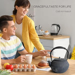 Load image into Gallery viewer, Cast iron Teapot, Tea Kettle for Stovetop Safe with Stainless Steel Infuser, Japanese Hand-made Line Pattern Tea Pot Coated with Enameled Interior for 42oz, 1200ml Dark Blue