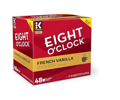 Eight O'Clock Coffee French Vanilla, Single-Serve Keurig K-Cup Pods, Flavored Light Roast Coffee, 48 Count