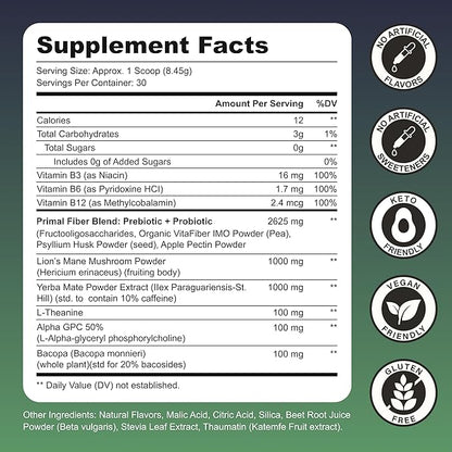 Yerba Mate Instant Tea Powder - Strawberry Kiwi, 4-in-1 Functional Blend, Supports Energy, Focus and Gut Health - Nootropic, Prebiotic & Probiotic Mix with Vitamin B3, B6 & B12 | 30 Servings