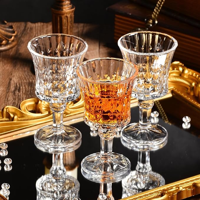 Shot Glasses, 2oz Mini Wine Glasses Set of 6, Fancy Shot Glasses/Great for White and Red Wine/Wine Glass Clear/Tasting Glasses/Cute/Etching Patterns