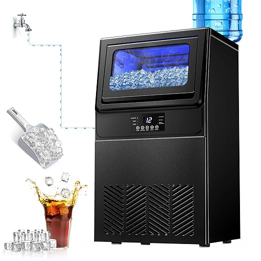 High-Efficiency Commercial Ice Maker: 100 lbs Daily Production, Stainless Steel Under Counter Ice Machine, 25 lbs Ice Storage Capacity, Dual Water Inlet, for Home Commercial Use