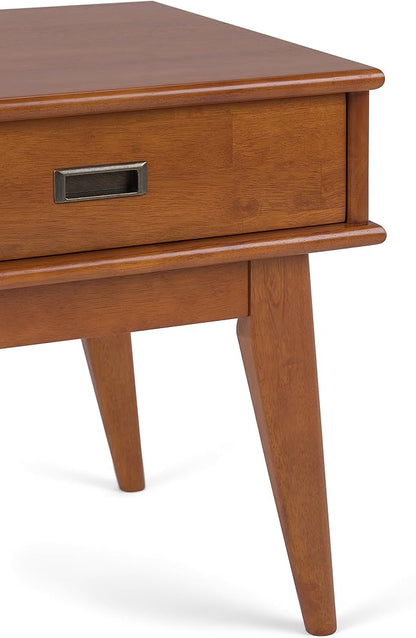 SIMPLIHOME Draper SOLID HARDWOOD 22 inch Wide Rectangle Mid Century Modern End Table in Teak Brown for the Living Room and Bedroom