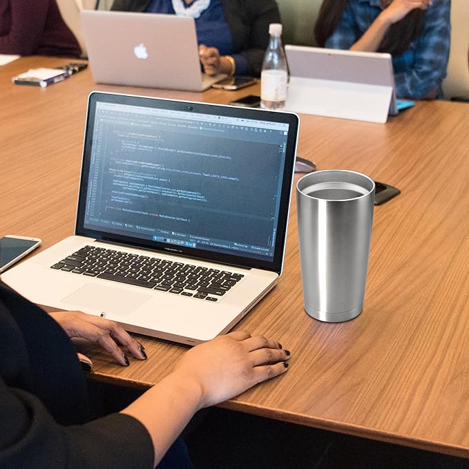 20 oz Tumbler Coffee Tavel Tumblers Bulk with Lid Stainless Steel Double Wall Vacuum Insulated Mug Powder Coated Cups fit Car Cupholder for Hot and Cold - Stainless Steel, 8Pack