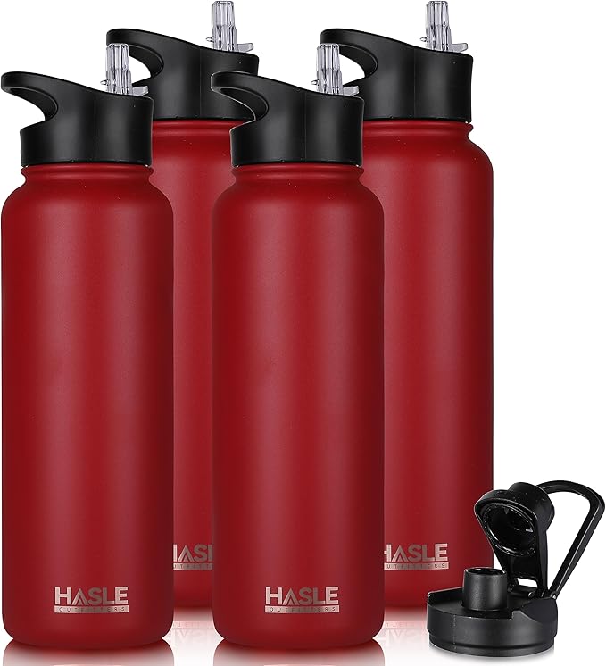 HASLE OUTFITTERS 40oz Stainless Steel Water Bottle, Vacuum Insulated Double Walled Leak Proof Sports Water Bottle with 2 Lids (Straw and Spout Lid) Thermo Mug Keep Cold and Hot(Red,4)