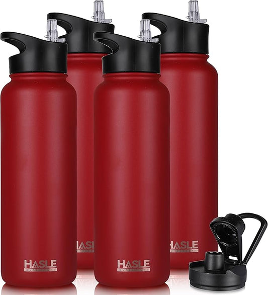 HASLE OUTFITTERS 40oz Stainless Steel Water Bottle, Vacuum Insulated Double Walled Leak Proof Sports Water Bottle with 2 Lids (Straw and Spout Lid) Thermo Mug Keep Cold and Hot(Red,4)