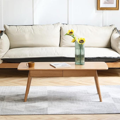 Solid Wood Coffee Table with Drawers - 100% North American FAS Grade Oak, Traditional Mortise and Tenon Craftsmanship, Low Table for Living Room & Home Office Eco-Friendly Finish