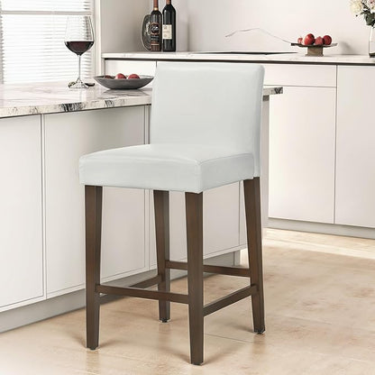 CHITA Counter Height Bar Stools Set of 3, 27" H Seat Height Upholstered Barstools, PU Leather in White