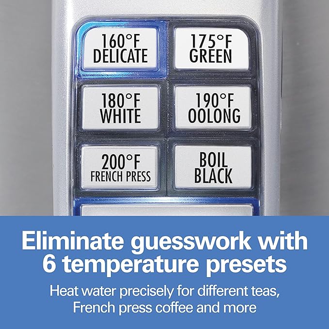 Hamilton Beach 1.7 Liter Temperature Control Electric Kettle, Water Boiler & Heater, Fast Boiling 1500 Watts, BPA Free, Cordless, Auto-Shutoff and Boil-Dry Protection, Stainless Steel (41020R)