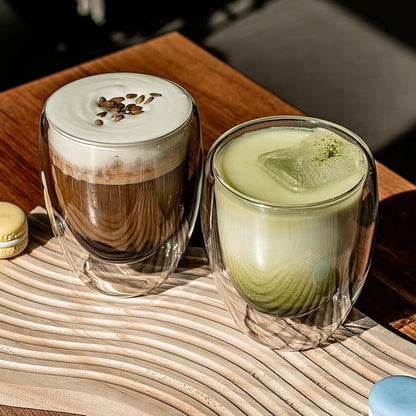 Double Wall Glass Coffee Mugs Insulated Thermal Glasses 12oz, Hot and Cold Insulated Clear Coffee Cups for Kitchen/Travel,6Pcs