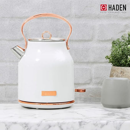 Haden Heritage 1.7 Liter Stainless Steel Electric Kettle, Hot Water Kettle with 360-Degree Base and Auto Shutoff, Ivory & Copper