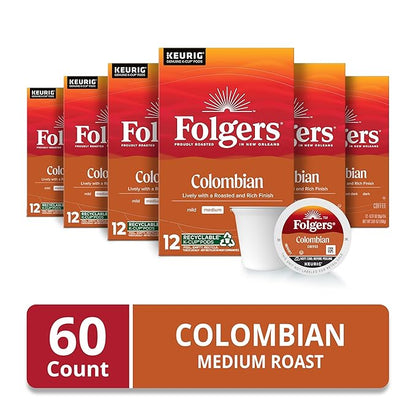 Folgers Colombian Medium Roast Coffee, 12 Keurig K-Cup Pods (Pack of 6)