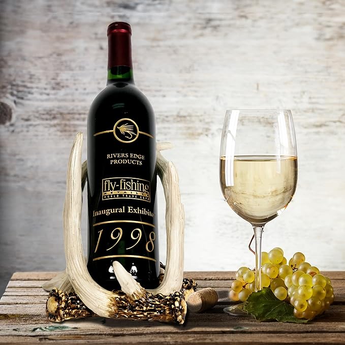 Rivers Edge Products 750ml Wine Bottle Holder - Hand-Painted Poly Resin Animal Kitchen Decor - Unique, Rustic Home Decor for Countertop and Bar - Wine Accessories for Wine Lovers