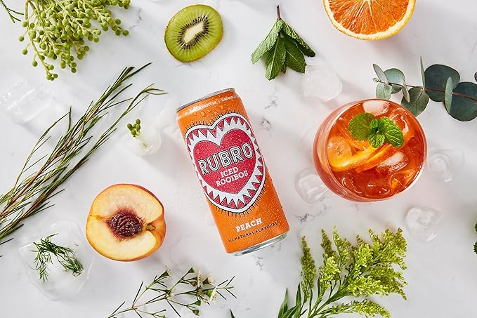 Rubro Rooibos Tea 6-Pack, Peach Iced Tea, Naturally Caffeine-Free, South African Iced Tea, Still, 6 x 300ml Cans
