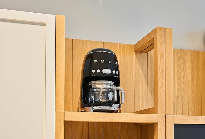 Smeg 50's Retro Style Aesthetic Drip Coffee Machine with 10 Cup Glass Carafe, Auto Start Feature, Keep Warm Plate, and Two Coffee Strength Settings (Black)