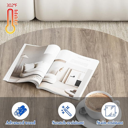 aboxoo Coffee Table Nesting Side Round Table Set of 2 End Table with Sturdy Metal Frame for Living Room Bedroom Apartment Modern Industrial Simple Nightstand,Oak