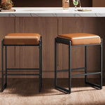 Load image into Gallery viewer, VASAGLE EKHO Collection - Bar Stools Set of 2, Counter Height Bar Stools, Synthetic Leather with Stitching, Mid-Century Modern Counter Stools, 26-Inch Tall, Kichen Home Bar Dining Room, Caramel Brown