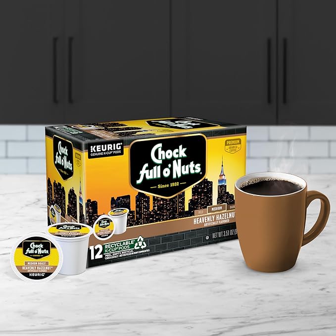 Chock Full o'Nuts Heavenly Hazelnut Coffee, Compatible with Keurig K-Cup Pods, 12 CT (Pack of 6)