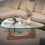 Load image into Gallery viewer, Noguchi Triangle Glass Coffee Table with Solid Wood Base, Vintage Clear Glass Top Modern Design for Living Room, Patio, Study, Light Walnut