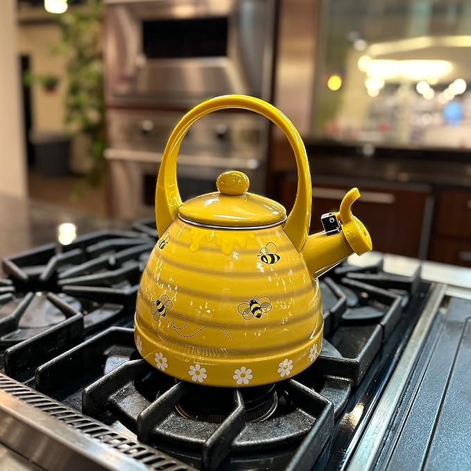 Whistling Tea Kettle for Stove Top Enamel on Steel Teakettle, Supreme Housewares Bee Hive Design Teapot Water Kettle Cute Kitchen Accessories Teteras (2.4 Quart, Bee Hive)