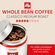 Illy Whole Bean Coffee, Classico Medium Roast - Mild & Balanced - 100% Arabica - Whole Beans - Pressurized Packaging Sealed for Freshness - 8.8oz can (Pack of 12)