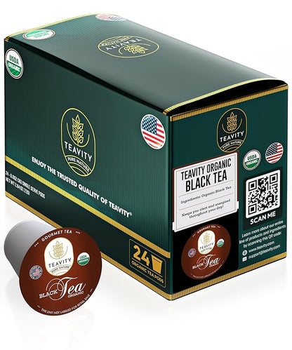 Organic Black Tea Pods for Keurig - Naturally Caffeinated Unsweetened Black Tea Pods by Teavity (24 Tea Pods)