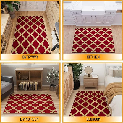Ottomanson 3'3" x 5' Rugs for Living Room Trellis Area Rug for Bedroom - Non Slip Durable Large Floor Carpet for High Traffic Areas - Indoor Rug for Dining Room Kitchen Kids Playroom, Red