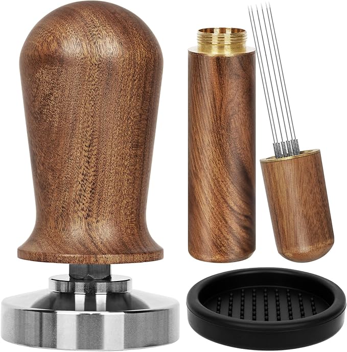 Y-Step 51mm Espresso Tamper Set, 30 lb Consistent Pressure Calibrated Coffee Tamper with Spring Loaded, Silicone Mat, Coffee Stirrer Espresso Distribution Tool, Wooden Barista Kit for Espresso Machine