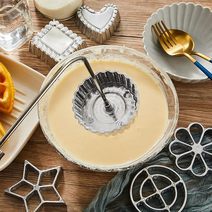 Tessco 12 Pcs Rosette Iron Molds, 6 Shape Achappam Bunuelos Mold with Handle Aluminium Iron Rosette Maker and Wooden Handles for Christmas Kitchen Baking Housewares Waffle Cookie Cooking