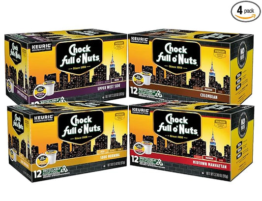 Chock full o’Nuts Variety Pack Keurig K-Cup Pods for Keurig Brewers – Premium Arabica, Mild, Medium and Dark Roast – Single Serve – 4 Packs of 12 K-Cup Pods