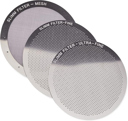 Reusable Filter Set by Slimm Filter - 3 Piece, Stainless Steel Metal - Mesh, Fine, Ultra-Fine Metal Filter For AeroPress Coffee and Espresso Maker - Brew Barista-Grade Coffee At Home
