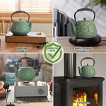 Load image into Gallery viewer, Cast Iron Teapot, 40oz Tea Kettle with Infuser for Stove Top, Sakura Design Japanese Tea Pot for Tea&amp;Coffee Coated with Enameled Interior, Silicone Handle 1200ml Green