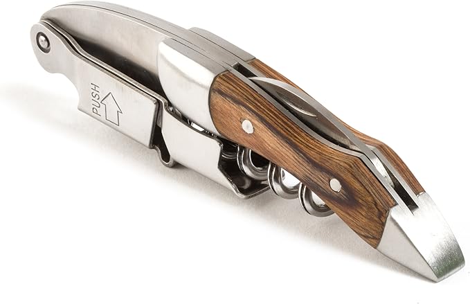 Prestige Waiters Wine Bottle Opener By Coutale Sommelier - Naturalwood - French Patented Spring-Loaded Double Lever Wine Bottle Opener for Bartenders and Gifts