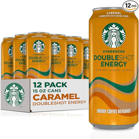 Starbucks Doubleshot Energy Drink Coffee Beverage, Caramel, Iced Coffee, 15 fl oz Cans (Packaging May Vary) (Pack of 12)