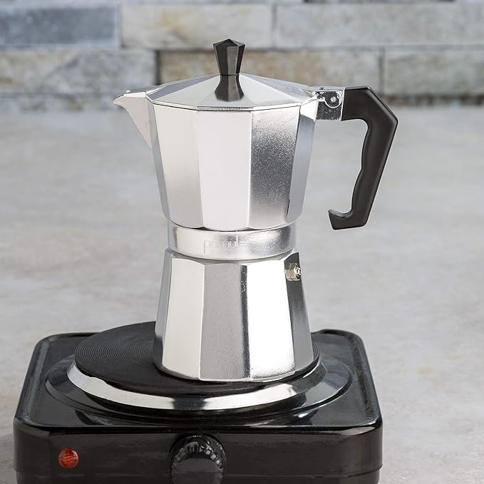 Primula Classic Stovetop Espresso and Coffee Maker, Moka Pot for Italian and Cuban Café Brewing, Greca Coffee Maker, Cafeteras, 9 Espresso Cups, Silver