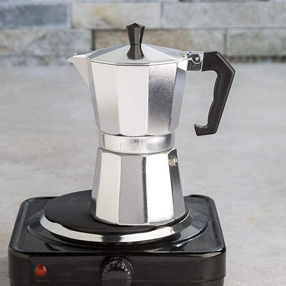 Primula Classic Stovetop Espresso and Coffee Maker, Moka Pot for Italian and Cuban Café Brewing, Greca Coffee Maker, Cafeteras, 9 Espresso Cups, Silver