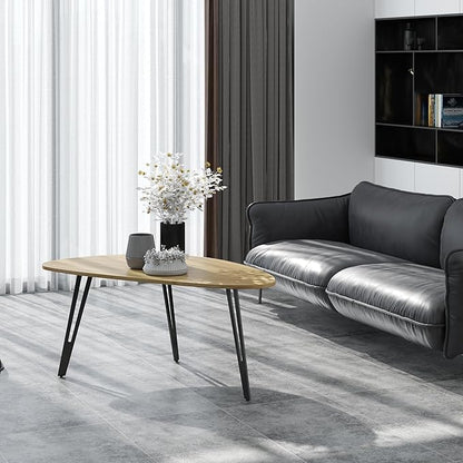 Manora Modern Mid Century Coffee Table, Oval Triangle Wood Center Table with Sturdy Metal Legs, Stylish Living Room Accent Table for Small Spaces