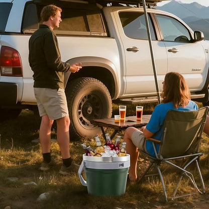 COKTIK 7L Vacuum Insulated Ice Bucket with Lid and Scoop& Tongs，Large capacity Stainless Steel Beverage Bucket for Cocktail, Champagne, Wine, Beer，Large Parties（Army Green Suit）