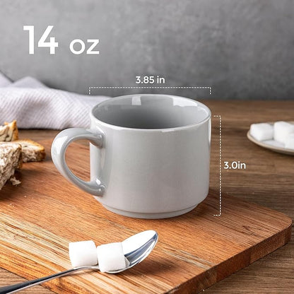 GBHOME 14OZ Stackable Ceramic Mugs Set of 6, Modern Coffee Mugs for Hot Drinks, Grey, 14 Fluid Ounces, 6 Count